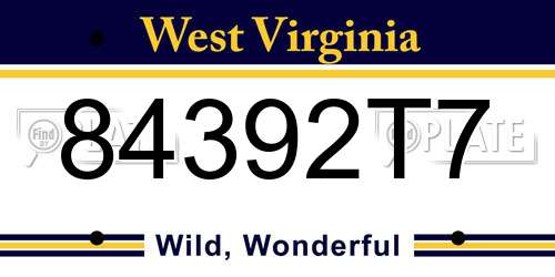 84392T7 West Virginia License Plate