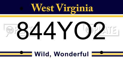 844YO2 West Virginia License Plate