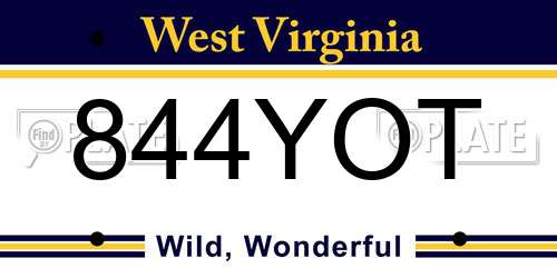 844YOT West Virginia License Plate