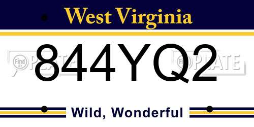 844YQ2 West Virginia License Plate