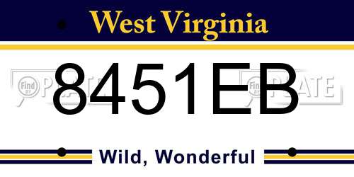 8451EB West Virginia License Plate