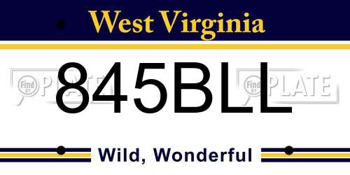 845BLL West Virginia License Plate