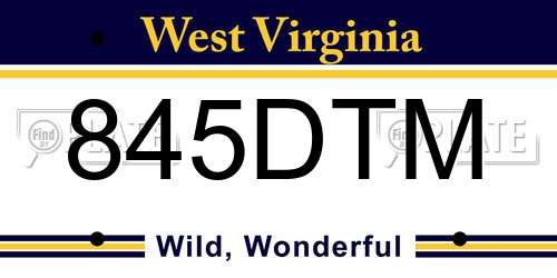 845DTM West Virginia License Plate