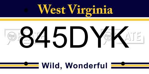 845DYK West Virginia License Plate