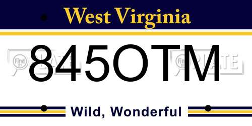 845OTM West Virginia License Plate