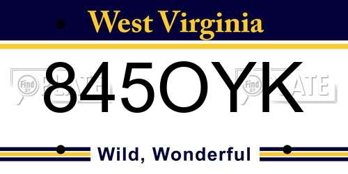 845OYK West Virginia License Plate