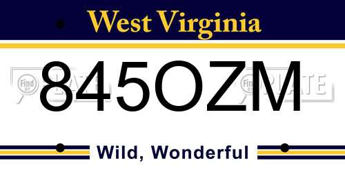 845OZM West Virginia License Plate