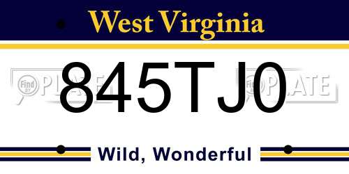 845TJ0 West Virginia License Plate