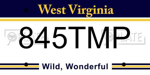 845TMP West Virginia License Plate
