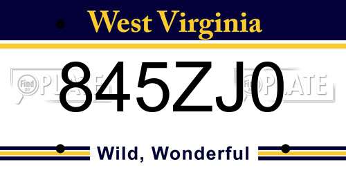 845ZJ0 West Virginia License Plate