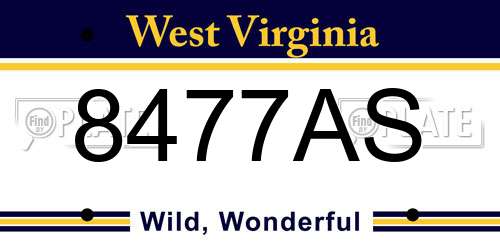 8477AS West Virginia License Plate