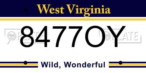 8477OY West Virginia License Plate