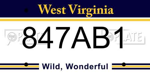 847AB1 West Virginia License Plate