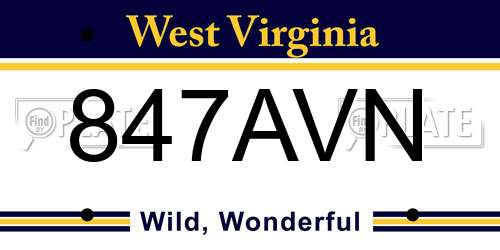 847AVN West Virginia License Plate
