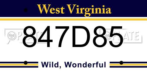 847D85 West Virginia License Plate