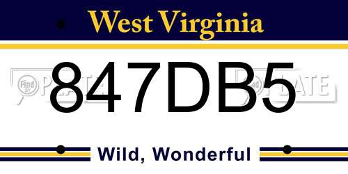 847DB5 West Virginia License Plate