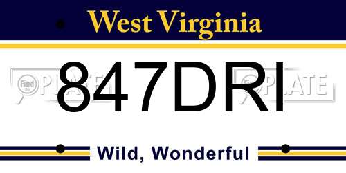 847DRI West Virginia License Plate