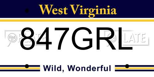 847GRL West Virginia License Plate