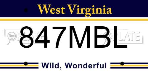 847MBL West Virginia License Plate