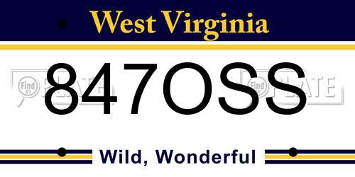 847OSS West Virginia License Plate