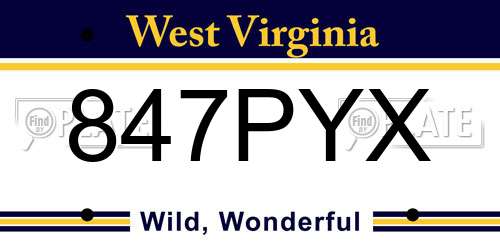 847PYX West Virginia License Plate