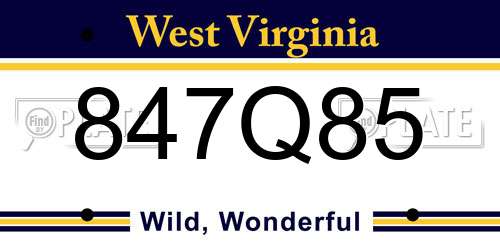 847Q85 West Virginia License Plate