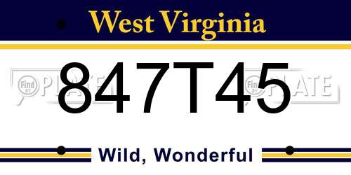 847T45 West Virginia License Plate