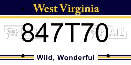 847T70 West Virginia License Plate