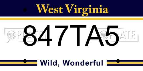 847TA5 West Virginia License Plate