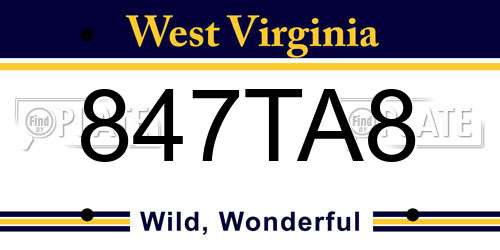 847TA8 West Virginia License Plate
