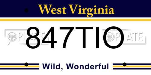 847TIO West Virginia License Plate