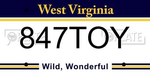 847TOY West Virginia License Plate