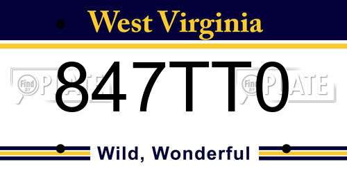 847TT0 West Virginia License Plate