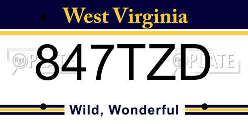 847TZD West Virginia License Plate