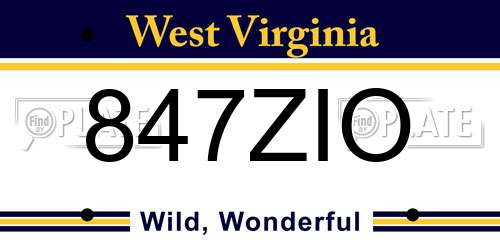 847ZIO West Virginia License Plate