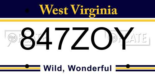 847ZOY West Virginia License Plate