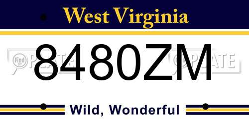 8480ZM West Virginia License Plate