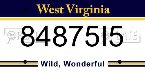 84875I5 West Virginia License Plate