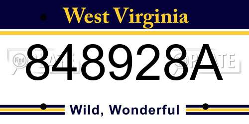 848928A West Virginia License Plate