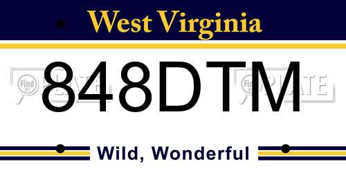 848DTM West Virginia License Plate