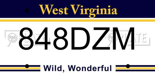 848DZM West Virginia License Plate