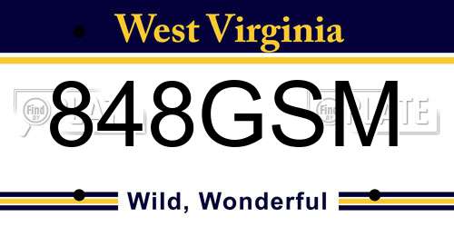 848GSM West Virginia License Plate