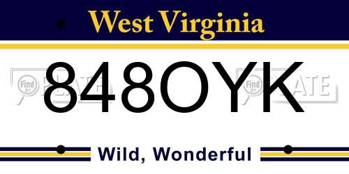 848OYK West Virginia License Plate