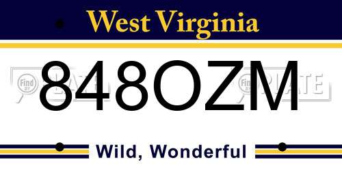 848OZM West Virginia License Plate