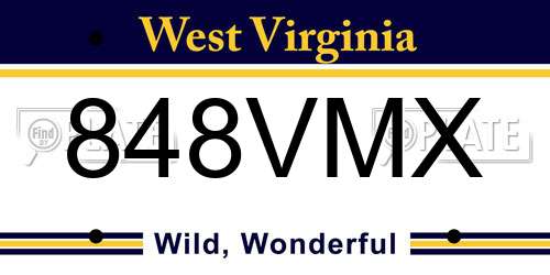848VMX West Virginia License Plate