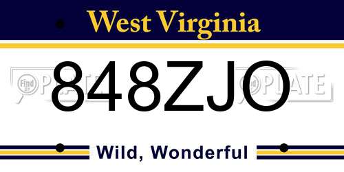 848ZJO West Virginia License Plate