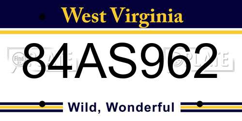 84AS962 West Virginia License Plate