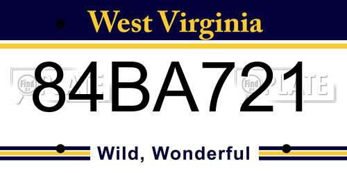 84BA721 West Virginia License Plate