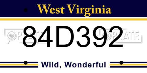 84D392 West Virginia License Plate