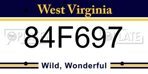 84F697 West Virginia License Plate